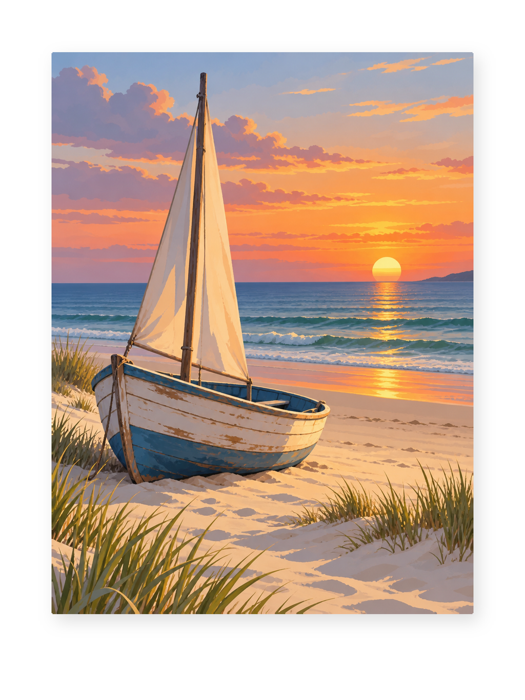 Beached Sailboat coastal paint by numbers artwork for adults