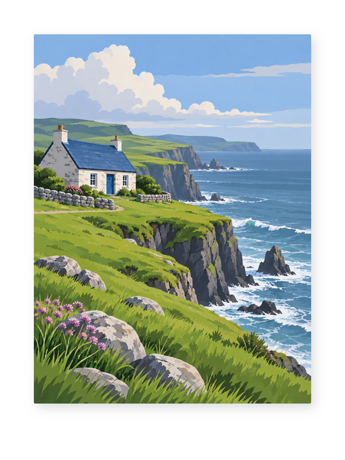 Cliffside Cottage coastal paint by numbers artwork for adults
