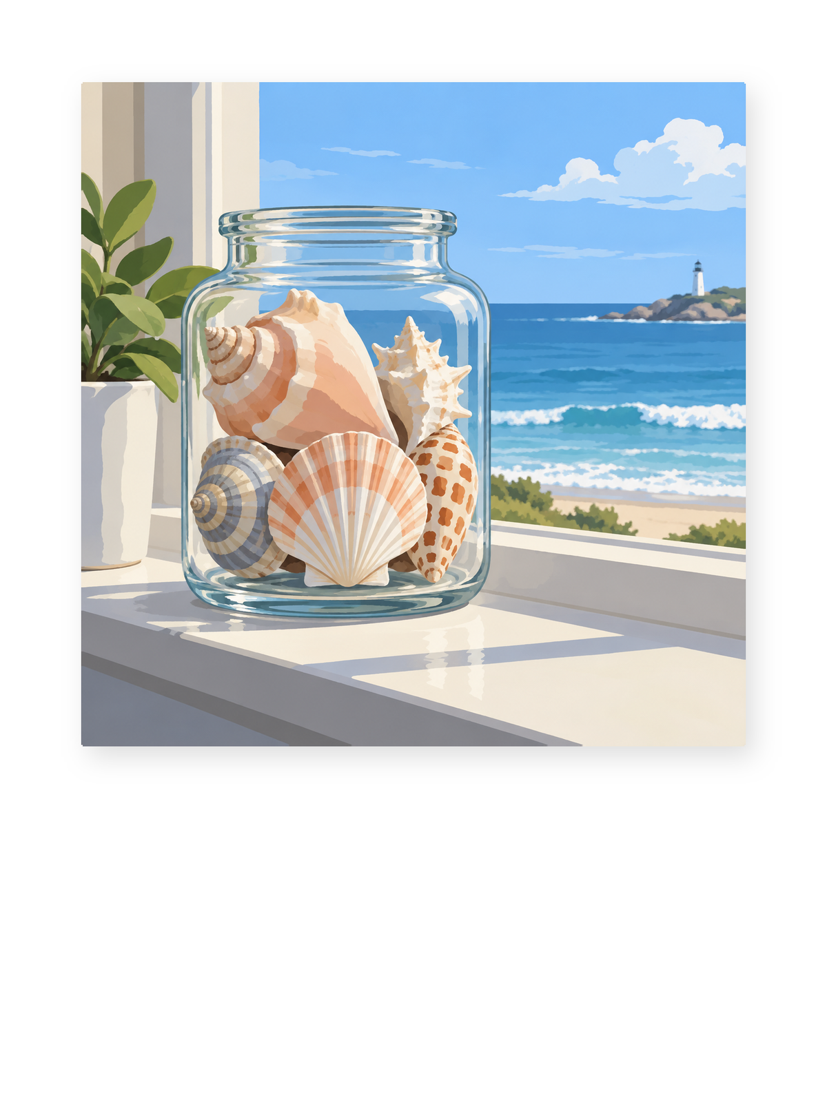 Seashell Window coastal paint by numbers artwork for adults