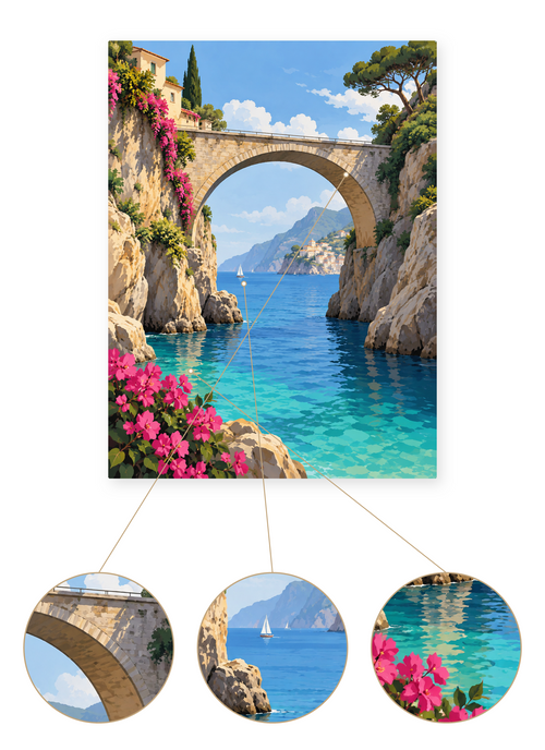 Amalfi Stone Bridge finished seascape artwork detail