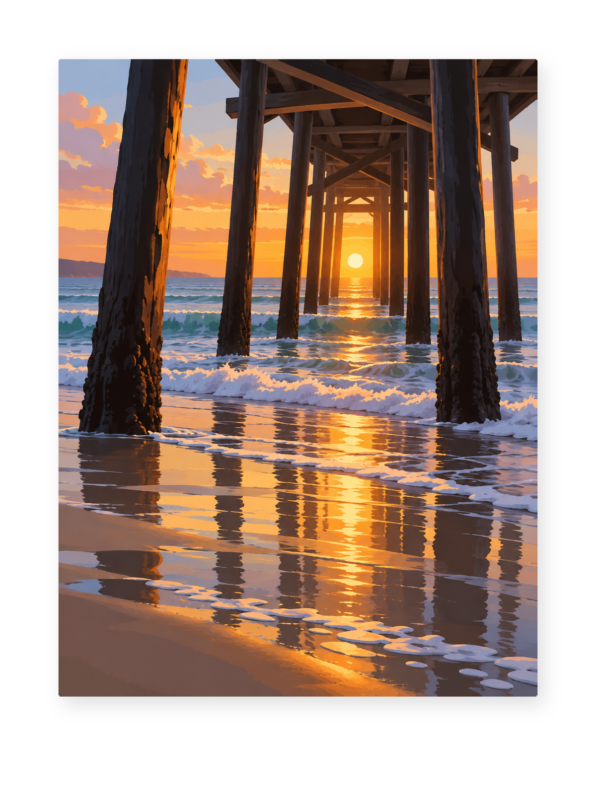 Sunset Pier coastal paint by numbers artwork for adults