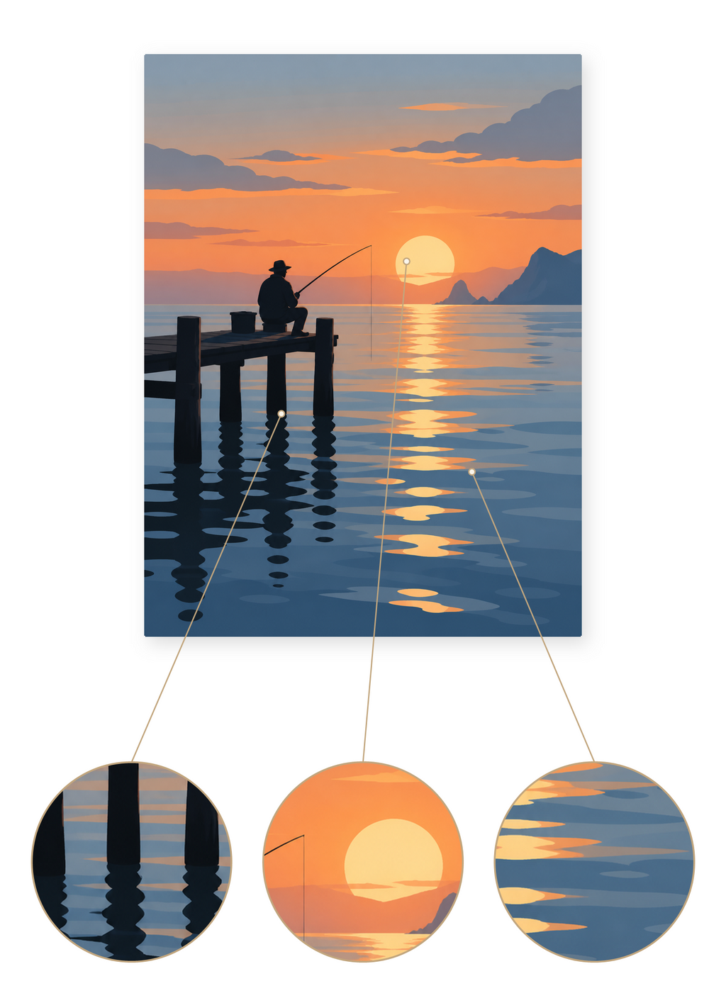 Sunset Fishing finished seascape artwork detail