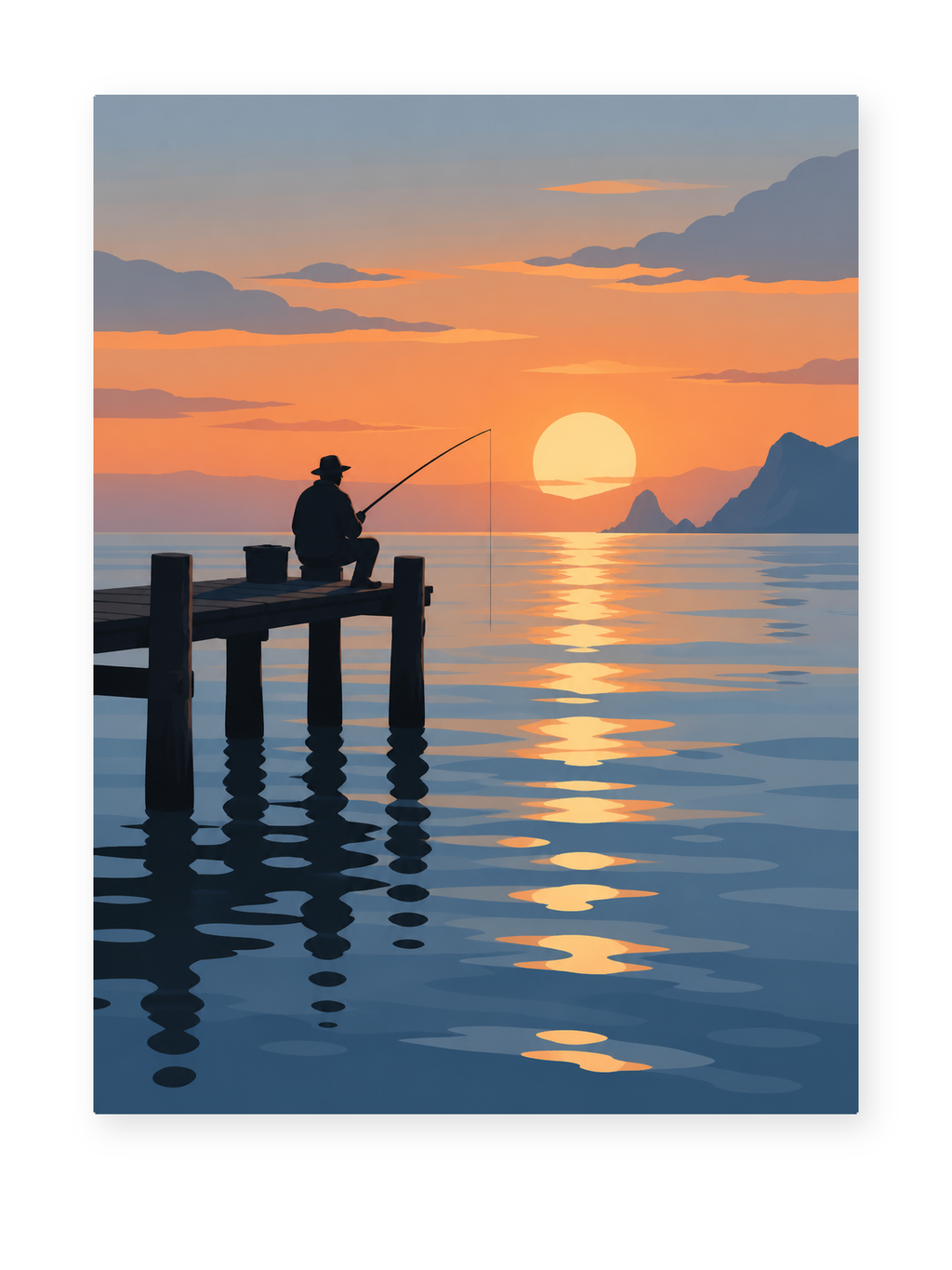 Sunset Fishing coastal paint by numbers artwork for adults