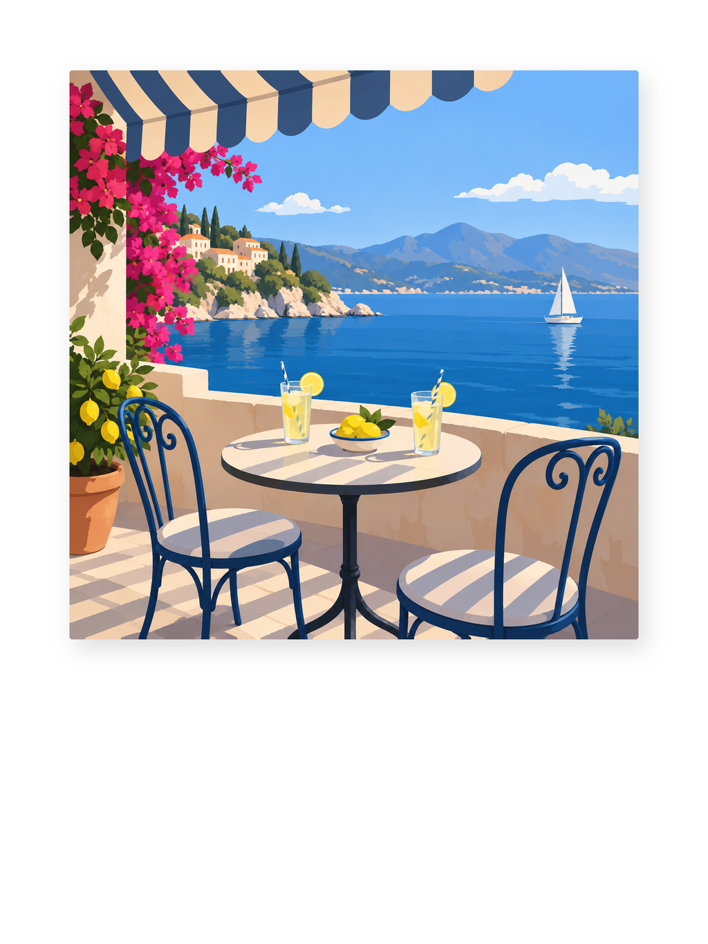 Riviera Cafe coastal paint by numbers artwork for adults