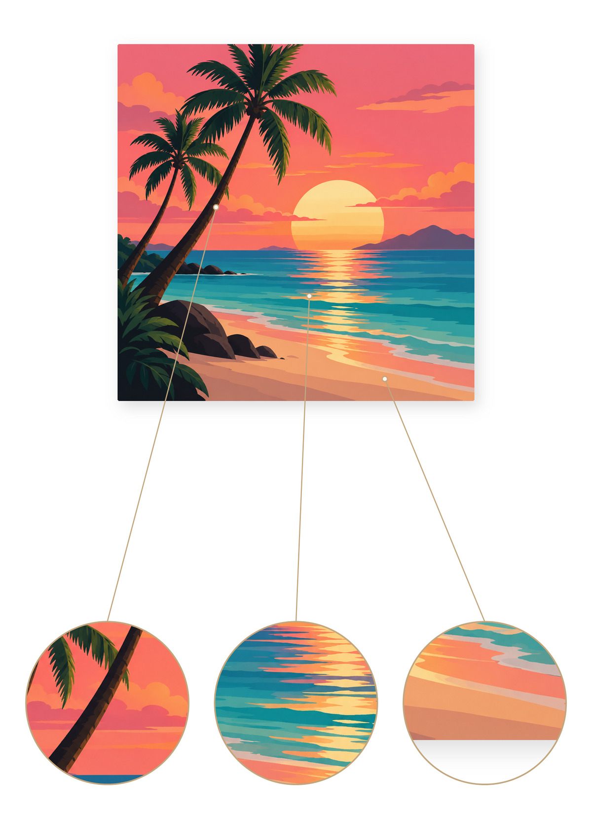 Tropical Sunset finished seascape artwork detail