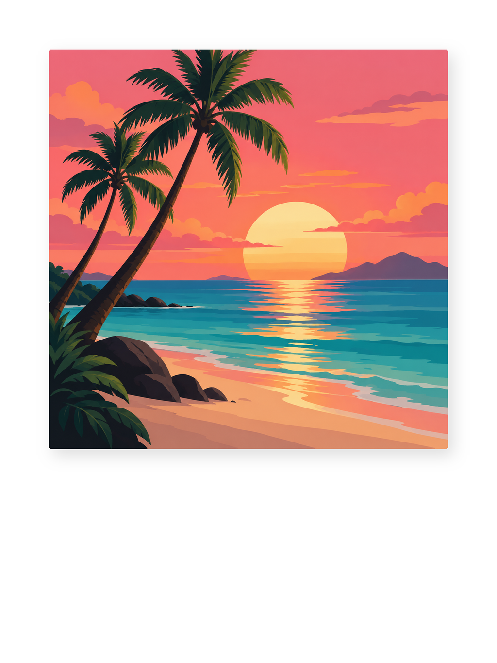Tropical Sunset coastal paint by numbers artwork for adults