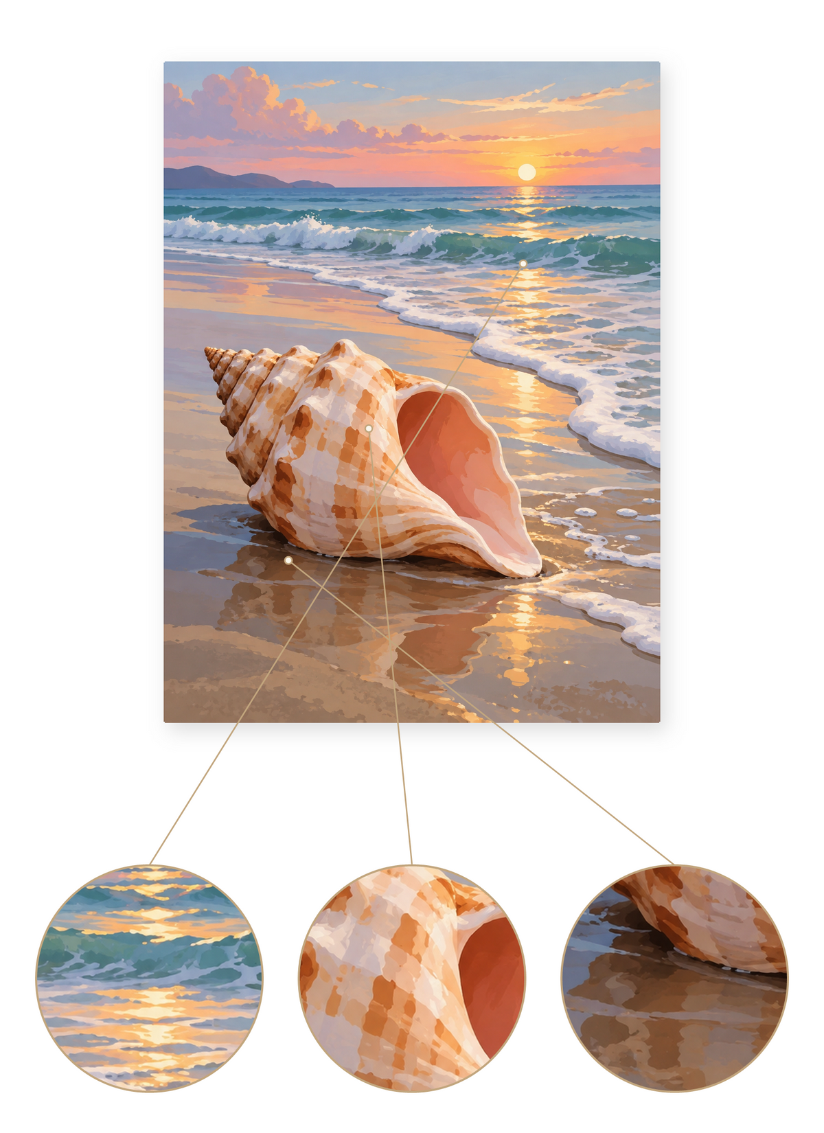 Sunset Seashell finished seascape artwork detail