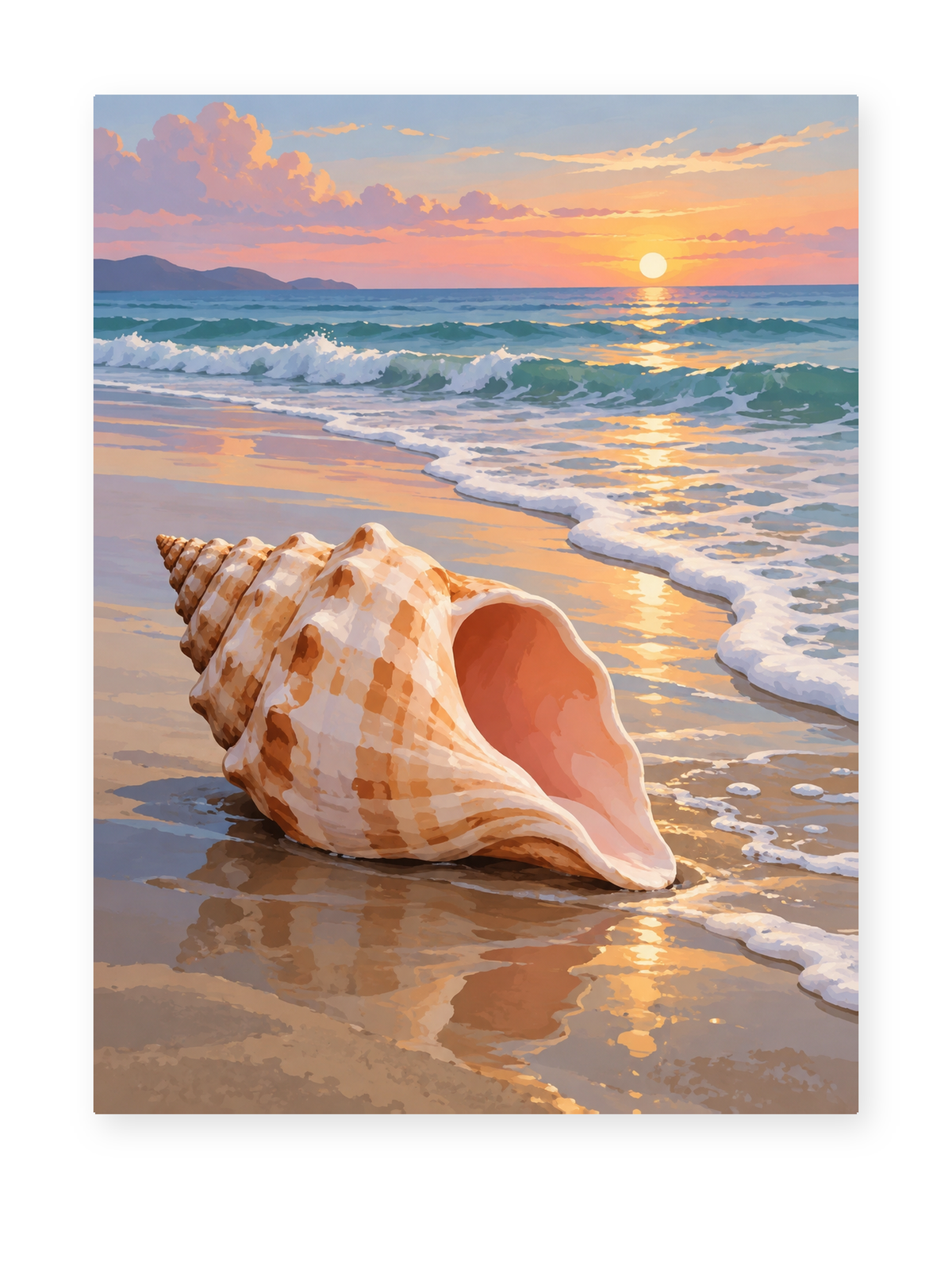 Sunset Seashell coastal paint by numbers artwork for adults