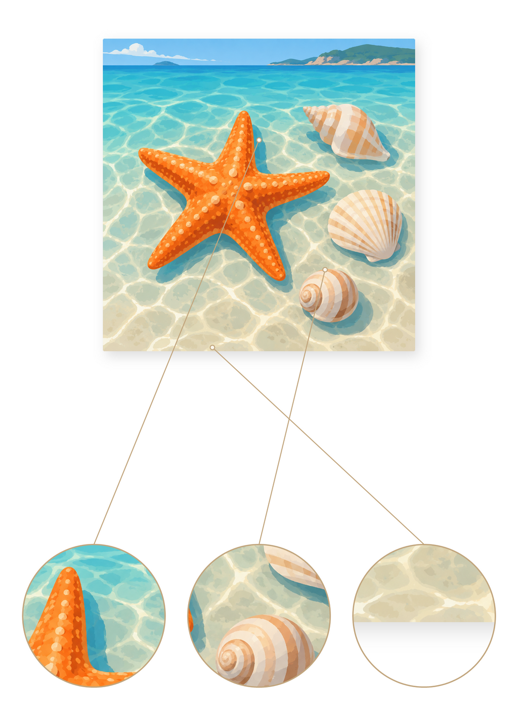 Shallow Starfish finished seascape artwork detail