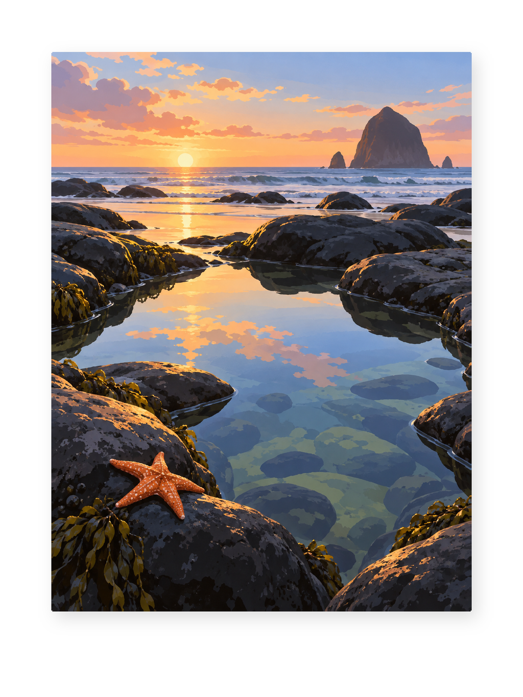 Rocky Tide Pool coastal paint by numbers artwork for adults