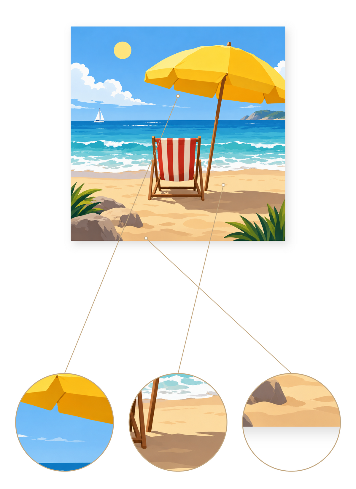 Sunny Beach Chair finished seascape artwork detail