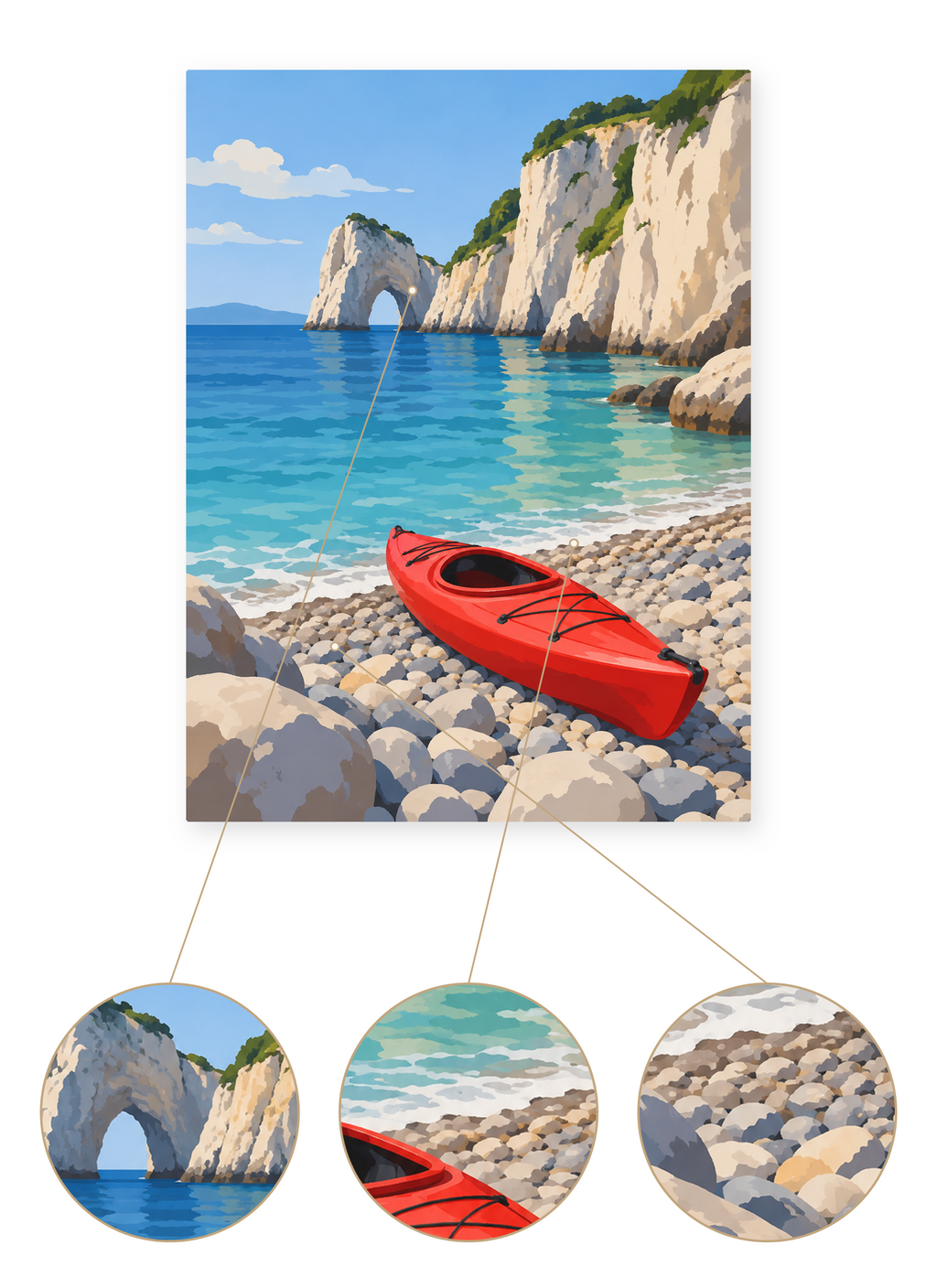 Red Kayak Cove finished seascape artwork detail