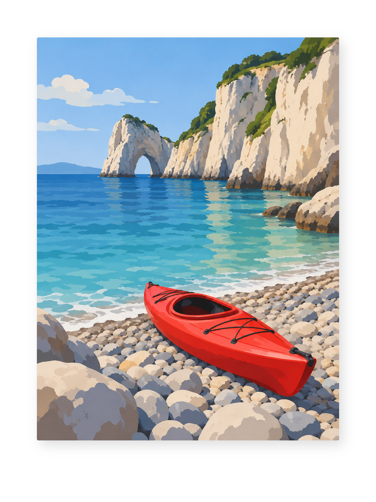 Red Kayak Cove coastal paint by numbers artwork for adults