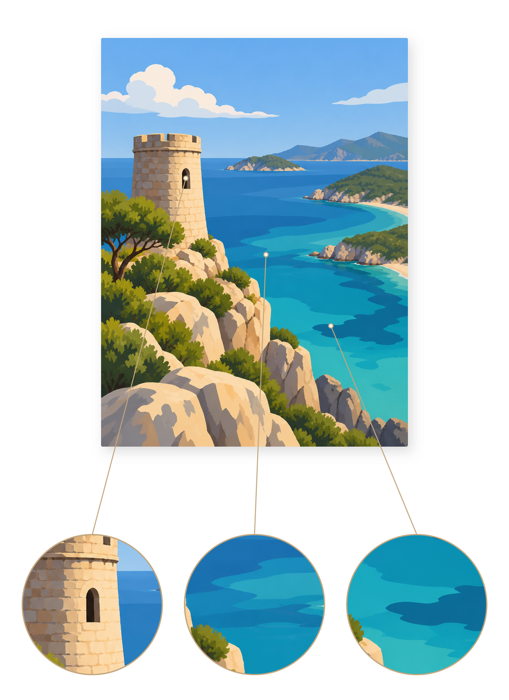 Coastal Watchtower finished seascape artwork detail