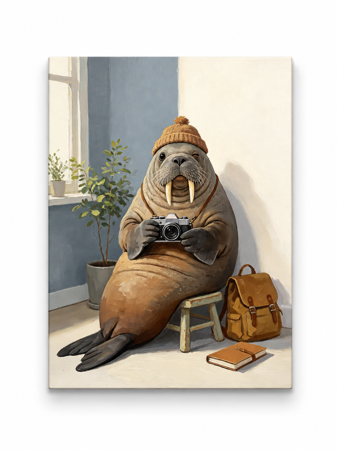 Walrus photographer paint by numbers finished canvas